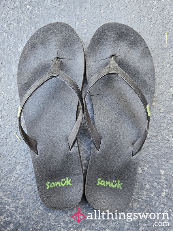 Black Sanuk Flip Flops