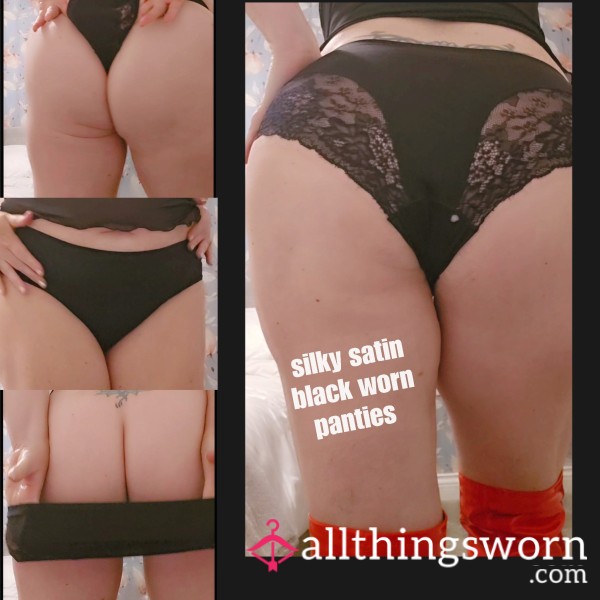 Black Satin Dirty 💦 Panties Worn Just How You Like Them! 🥵