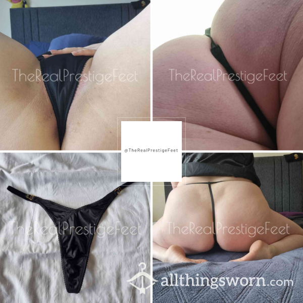 Black Satin Feel Boux Avenue G-String | Size 16 | 2 Days Wear | Includes Pics & Premade Video | See Listing Photos For More Info - From £20.00 + P&P