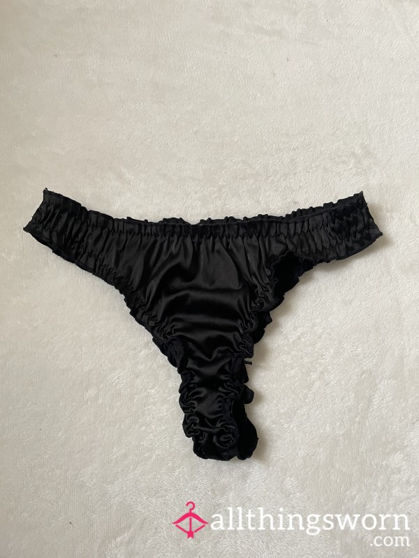 Black Satin Thong | 24 Hour Wear Included |