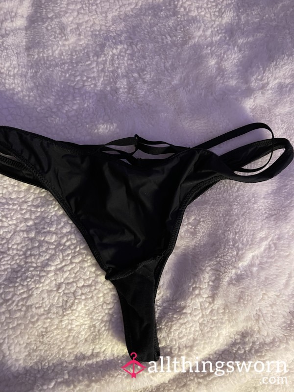 Black Satin Thong