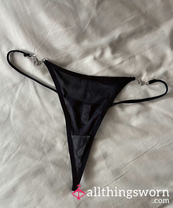 Black Sheer Thong With Cotton Gusset