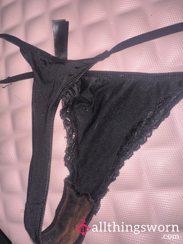 Black Silk Thong With Discharge And Acidity Stains And Marks