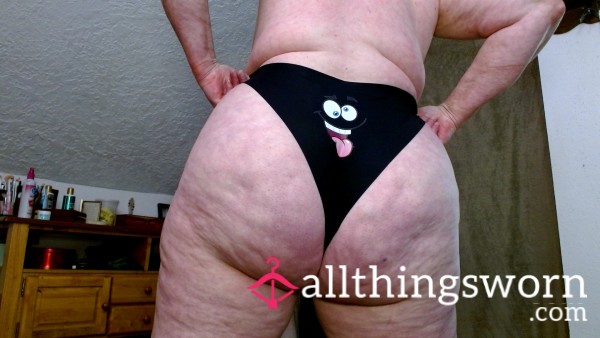 Black Silky Thong With Cartoon Face On A**