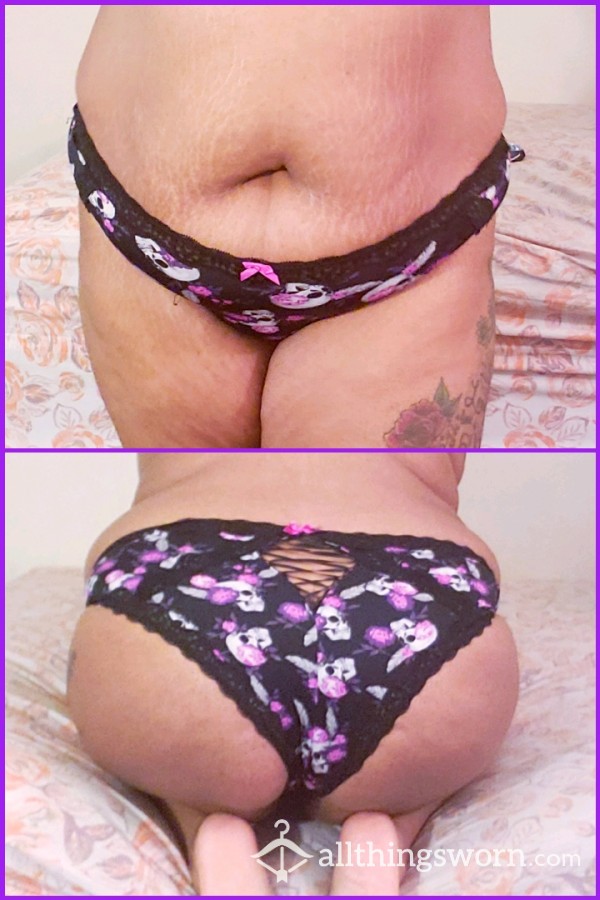 Black Skull And Flowers Panties