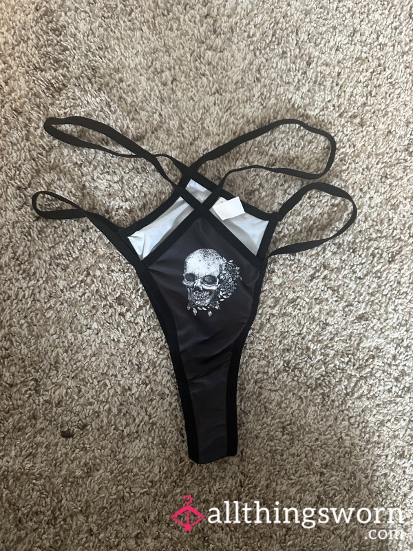 Black Skull Strappy Thong