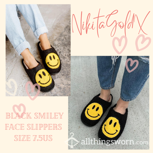 Black Smiley House Slippers