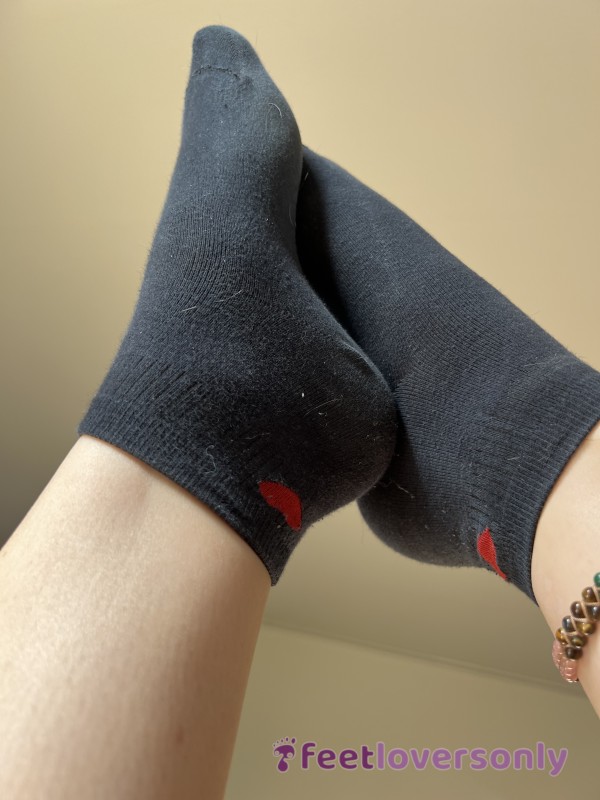 Black Socks With Cute Detail, Already Worn For Two Days!