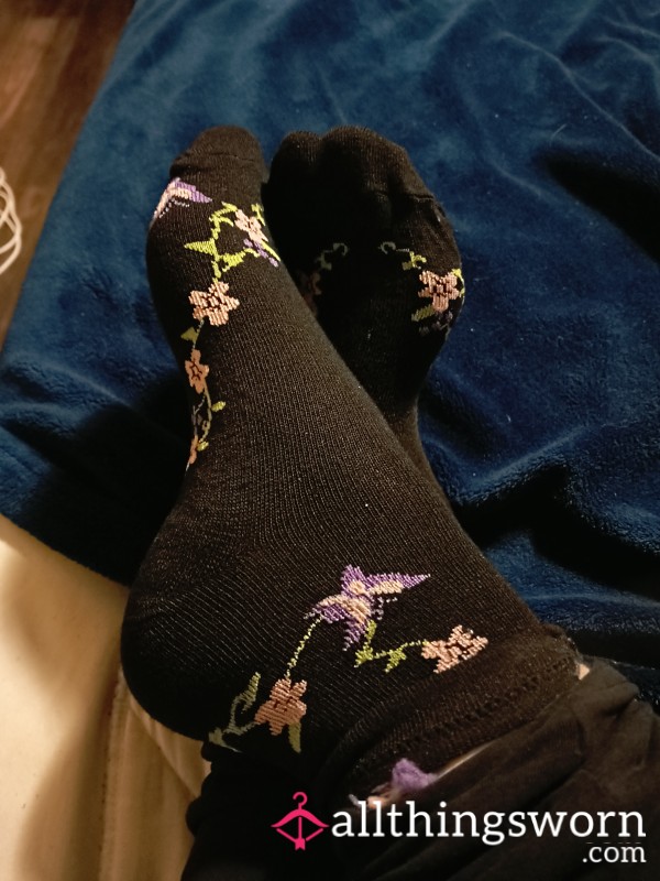 Black Socks With Flowers