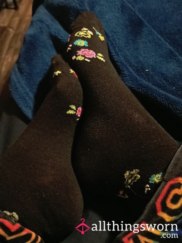 Black Socks With Flowers