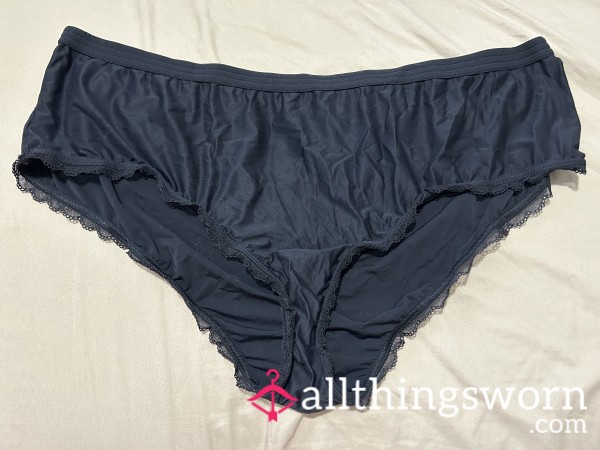 ~BLACK SOFT SATIN NYLON LACE TRIM CHEEKY PANTY~