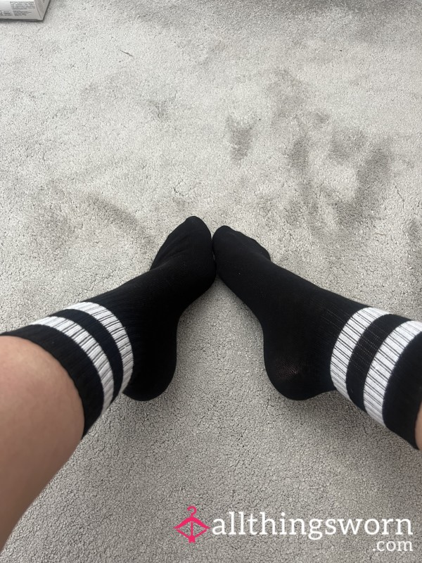 Black Sports Crew Socks Worn 🖤 🤍