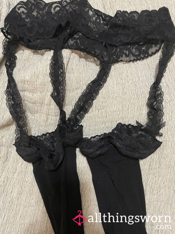 Black Stockings With Lace Garter Waiting For You.