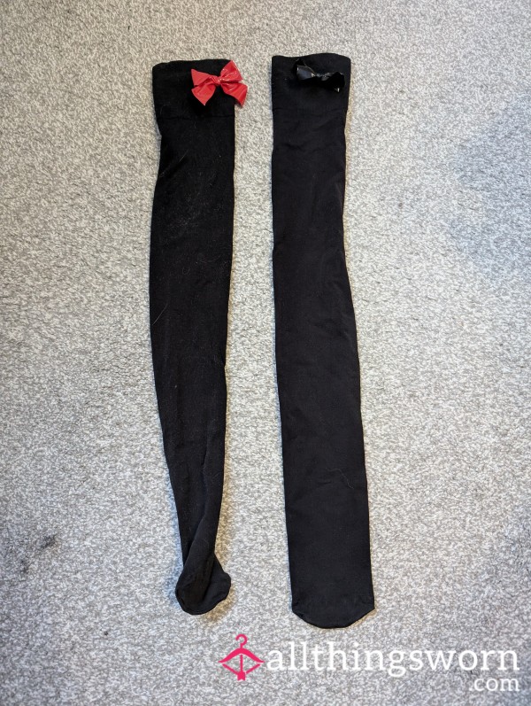 Black Stockings With Red Or Black Bows - Worn By A T-Girl