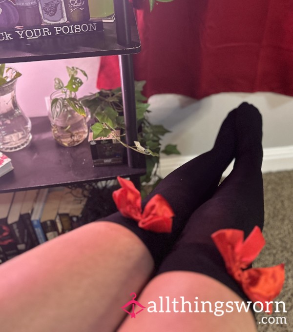 Black Stockings W/Red Bows (Super Fun To Run Around And Slide On The Floors In!)