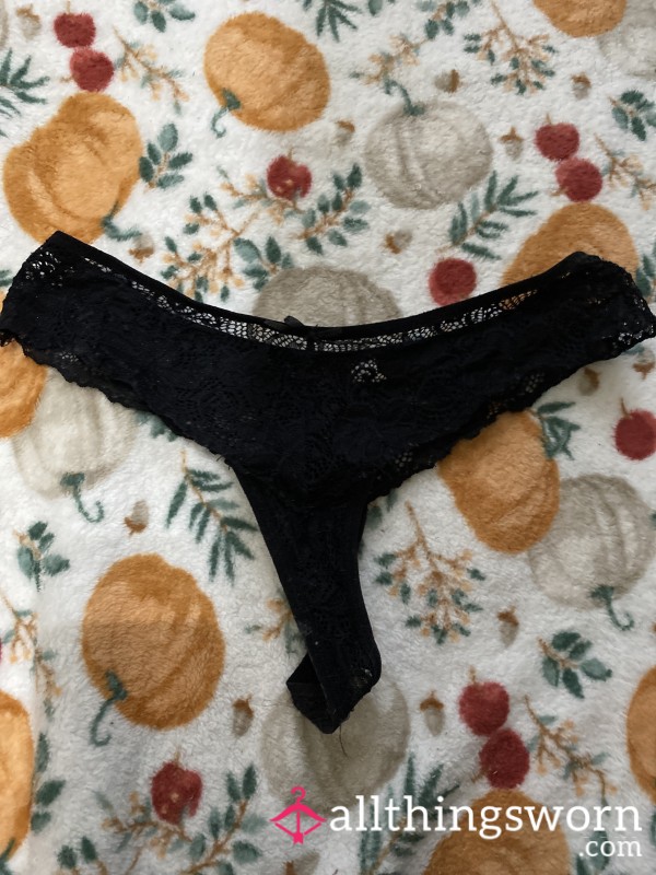 Black Stretchy Lacy Thong