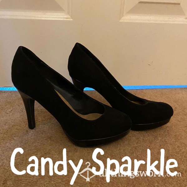 Black Suede Platform Heels - Size 5 - Masturbation/s** Photos Available