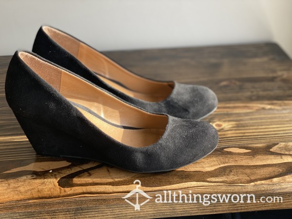 Black Suede Wedges - Size 10