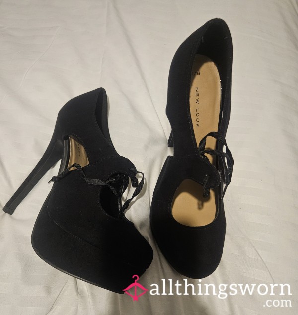 Black Suede With Ribbon Tie UK Size 5