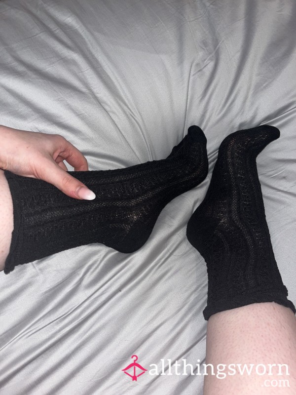 Black Textured Crew Socks