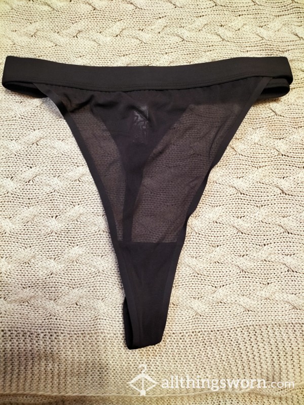 Black Thick Band Mesh Thong ..