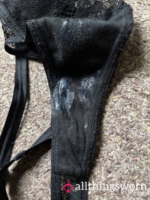 SOLD - Black Thong - Post Workout Wet Gusset