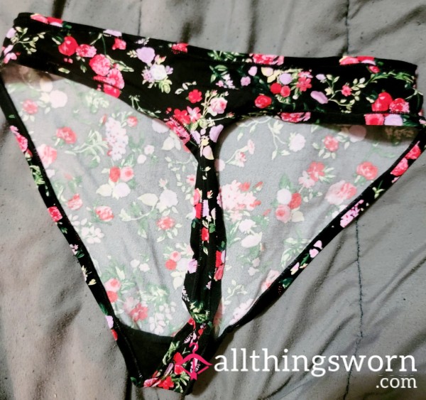 Black Thong W/flowers