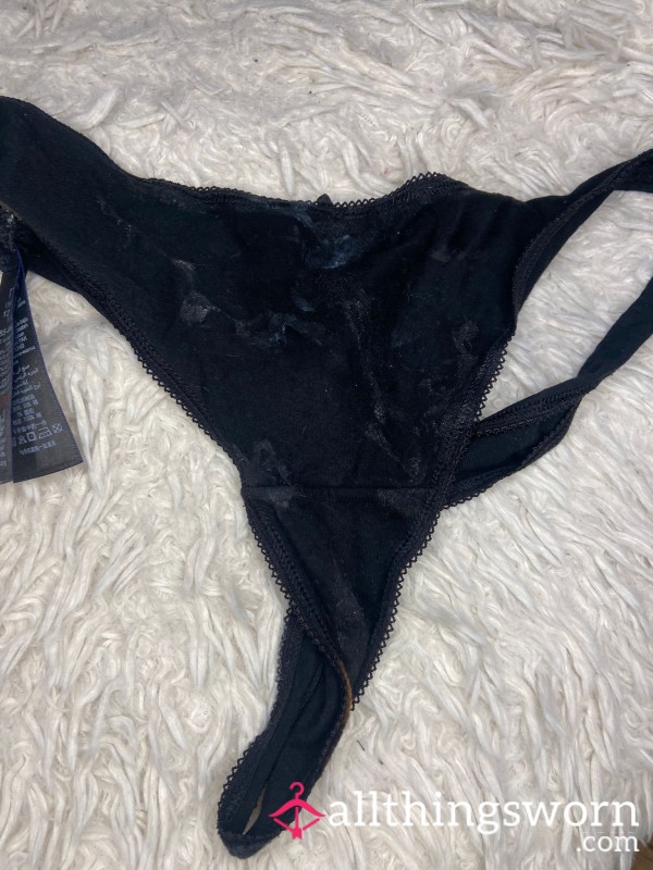 Black Thongs Covered In C*m Stains