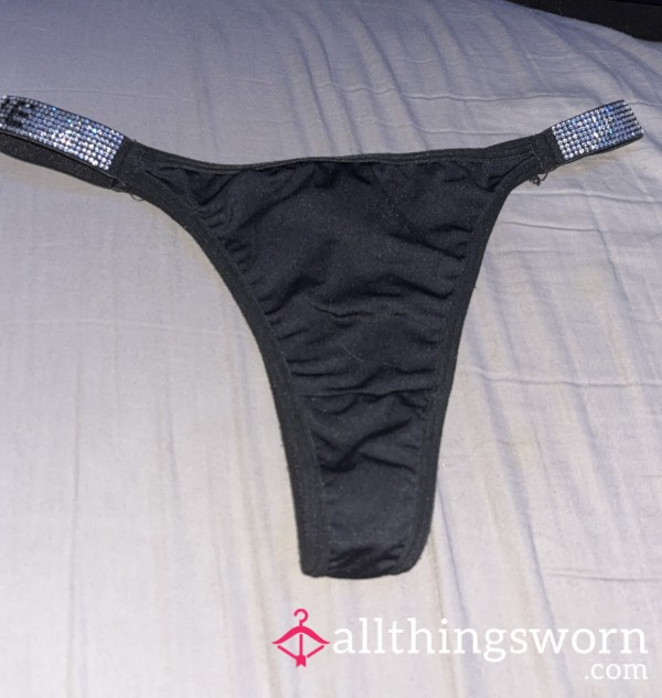 Black Thongs With Gem Waistband