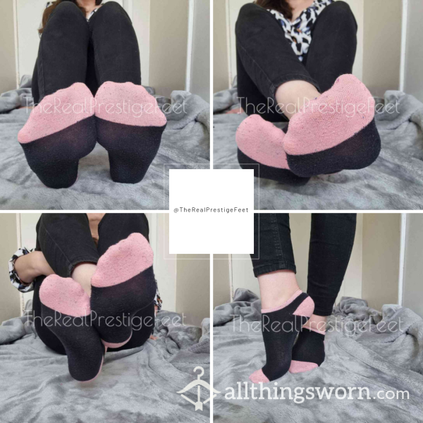 Old Black Trainer Socks With Pink | 3 Days Wear | Includes Pics & Clip | See Listing Photos For More Info - From £20.00 + P&P