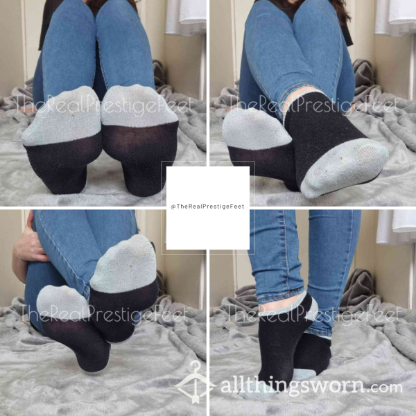 Old Black Trainer Socks With Light Blue | 3 Days Wear | Includes Pics & Clip | See Listing Photos For More Info - From £20.00 + P&P