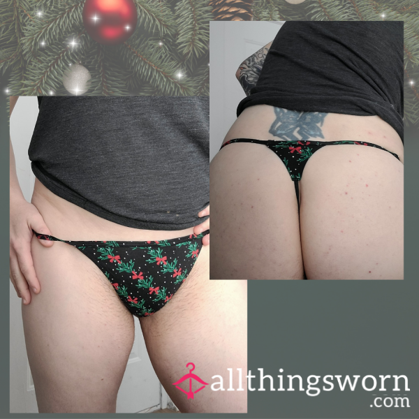 🖤 Black VS G-String W/ Holly & Bows