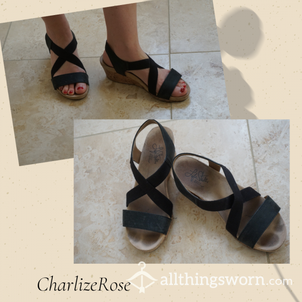 Black Wedge Sandals