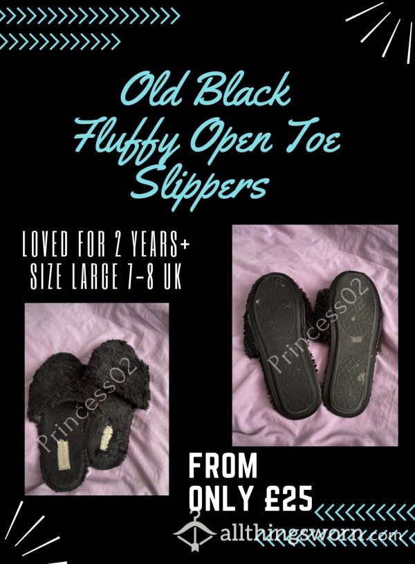 ‼️MEGA REDUCED‼️Black Well Loved Fluffy Open Toe Slippers 🖤