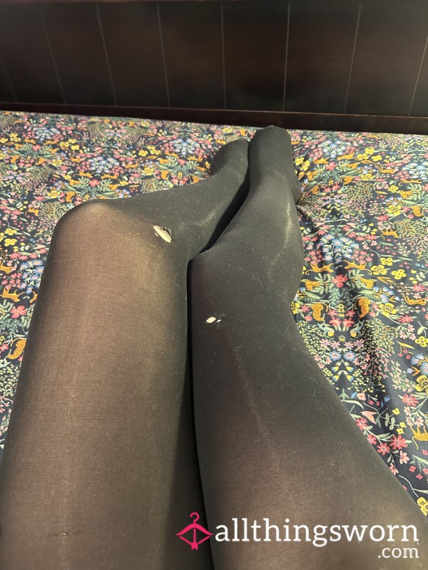 Black Well-worn Pantyhose With Holes