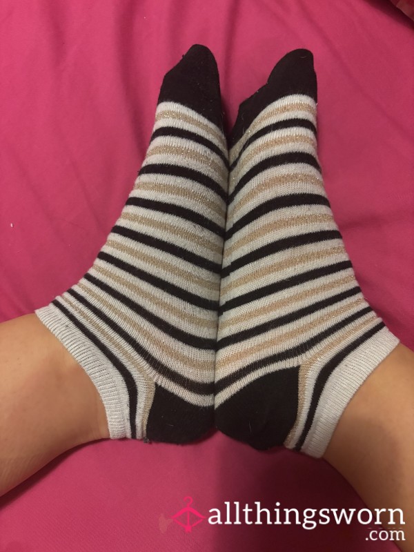 Black, White And Gold Striped Ankle Socks