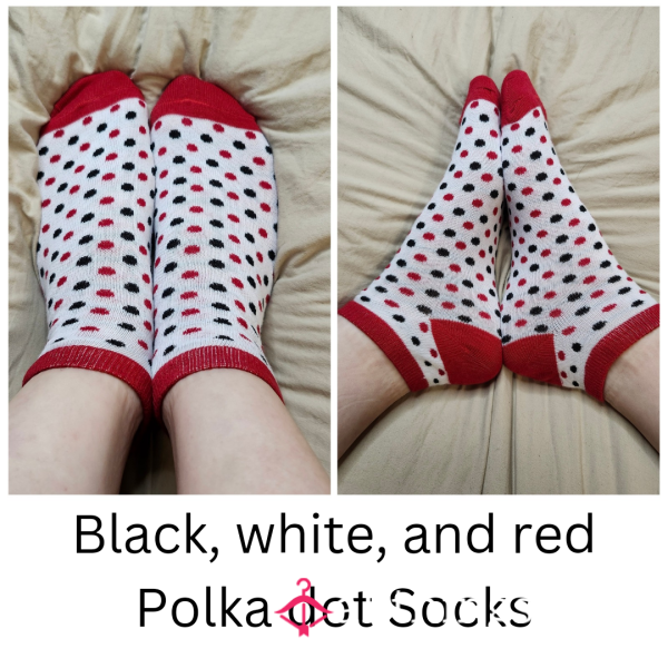 BLACK, WHITE, AND RED POLKA DOT SOCKS