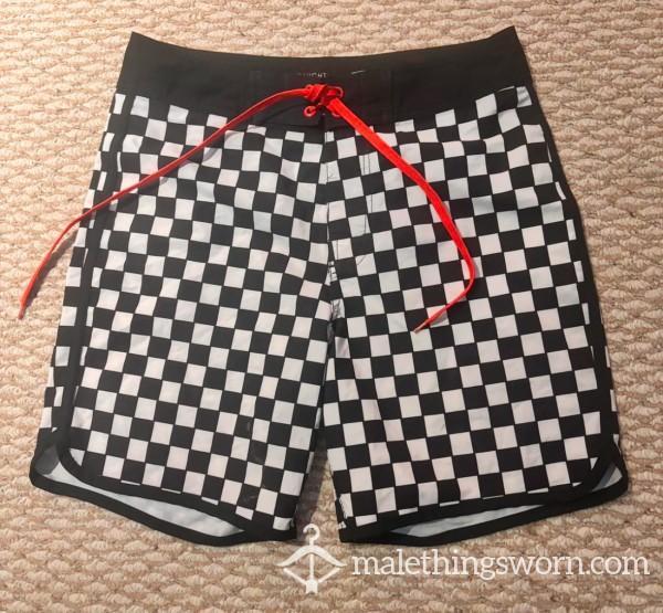 Black White Checkered Swim Trunks