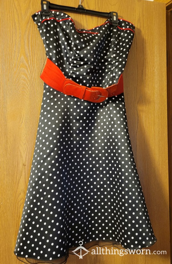 Sissification Package: Black/, White Polka-dot Halter Dress