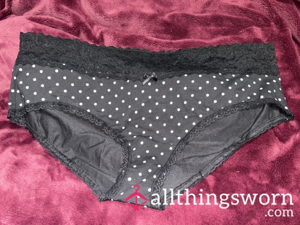 ~BLACK & WHITE POLKA DOT LACE TRIM COTTON CHEEKY PANTY~