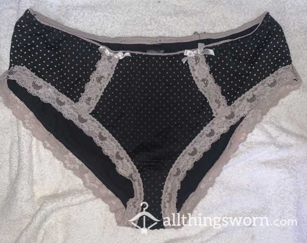 Black & White Polkadot, Polyester & Lace Knickers