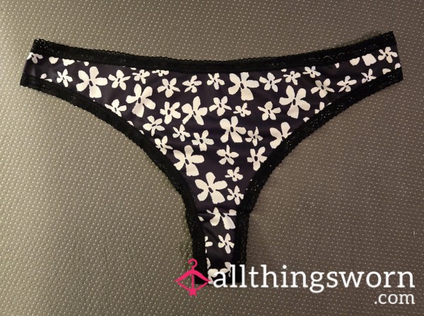 BLACK & WHITE SATIN THONG