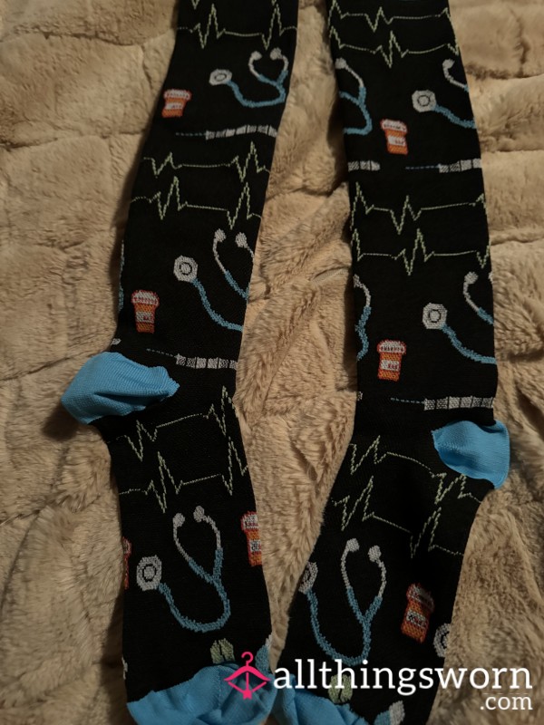 Black With Light Blue Toes Compression Socks