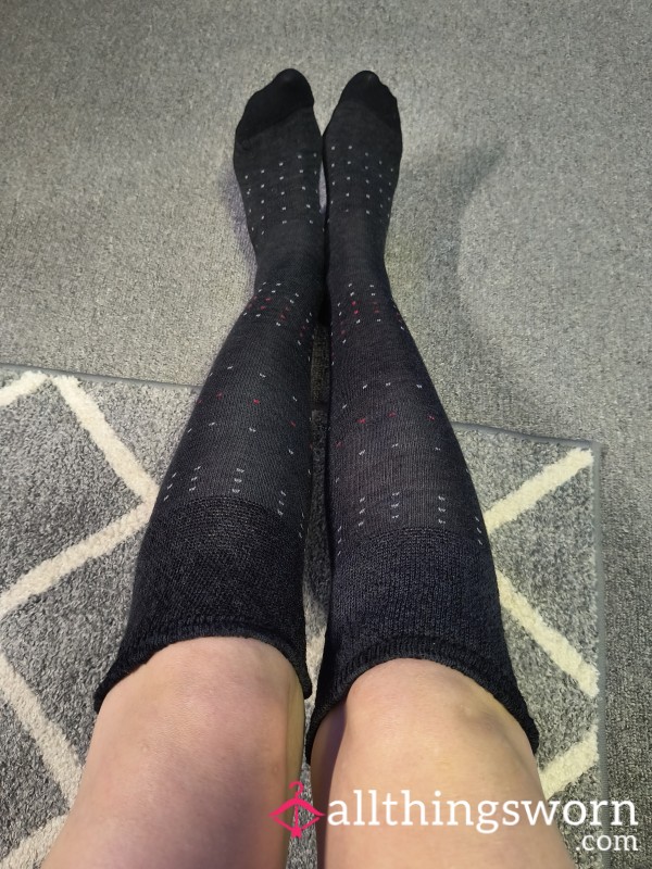 Black With Polka Dot Knee High Boot Socks