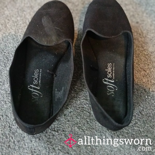 Black, Worn, Flat Work Shoes