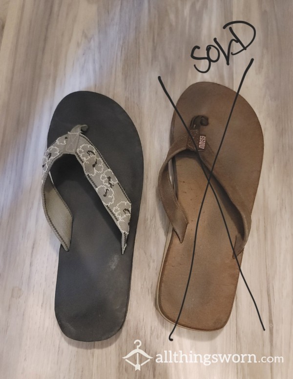 Black Worn Flip Flops