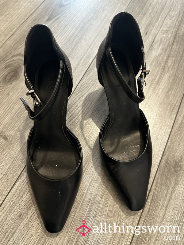 Black Worn M&S Leather High Heels Size 4