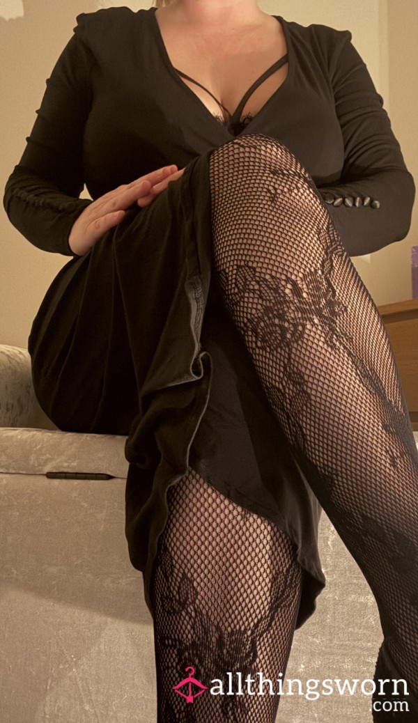 Black Wrap Dress And Fishnets