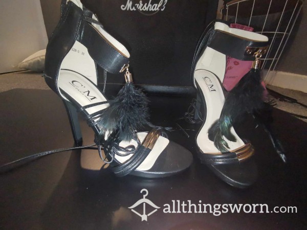 Black,feather Strap Heels