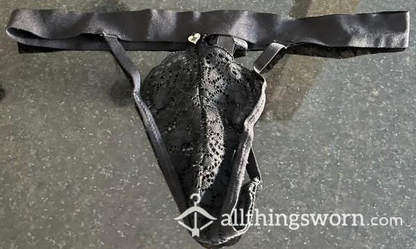 Blackheart Black Lacy G String Cotton Thong - Sz XSmall - Well Worn